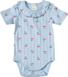 Body Kurzarm mit Kirschen-Muster, blau, Gr. 74/80 ALANA