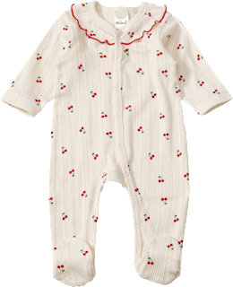 Schlafanzug mit Ajour-Struktur und Kirschen-Muster, beige, Gr. 50/56 ALANA