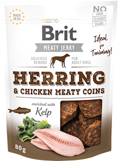 Pochúťka pre psy Meaty Jerky Herring&Chicken Brit