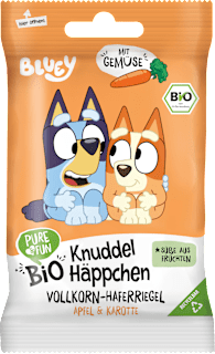 Kindersnack Knuddel Häppchen Vollkorn-Haferriegel Apfel & Karotte Bluey PURE & FUN