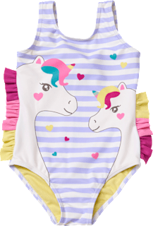 Badeanzug mit Einhorn-Motiv & Rüschen, lila, Gr. 98/104 PUSBLU