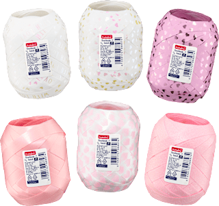 Geschenkband Eiknäuel mit Herzen, weiß/rosa Profissimo