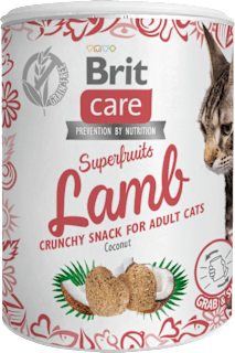 Chrumkavá pochúťka pre mačky Care Superfruits Lamb Brit