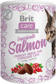 Chrumkavá pochúťka pre mačky Care Superfruits Salmon Brit