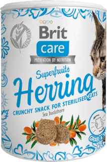 Chrumkavá pochúťka pre mačky Care Superfruits Herring Brit