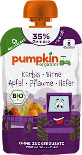 Quetschie Kürbis, Birne, Apfel, Pflaume, Hafer, ab dem 8. Monat pumpkin organics