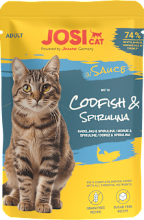 Mokra karma dla kota, dorsz i spirulina w sosie JosiCat