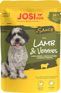 Mokra karma dla psa, jagnięcina i warzywa w sosie, saszetka JosiDog