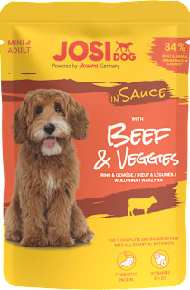 Mokra karma dla psa, wołowina i warzywa w sosie, saszetka JosiDog