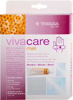 Medicinski med v tubi in obliži za zdravljenje ran vivacare