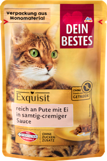 Nassfutter Katze, reich an Pute mit Ei in Sauce, Exquisit Dein Bestes