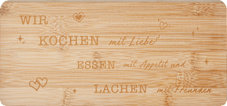 Bambusbrettchen mit Spruch "wir kochen mit Liebe" (28x13 cm) BOLTZE