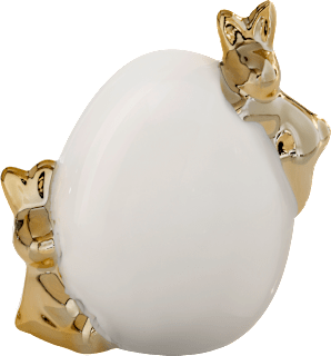 Keramikei mit 2 goldenen Hasen, weiß (9,5 cm) Dekorieren & Einrichten