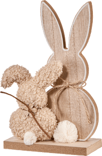 Holzaufsteller, Hasen mit Teddyfell & Puschel, beige (21,5 cm) BRAUNS-HEITMANN