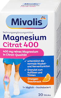 Magnezijum-citrat 400, dodatak ishrani sa zaslađivačima, sa ukusom pomorandže Mivolis