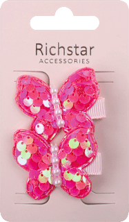 Richstar sponky do vlasů s motýlky a flitry tmavě růžové Anděl
