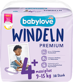 Pieluszki Premium, rozmiar 4+, maxiplus, 9-15 kg babylove