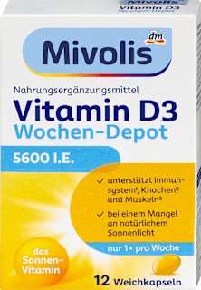 Vitamin D3 5600 I.E. Wochen-Depot Weichkapseln 12 St Mivolis