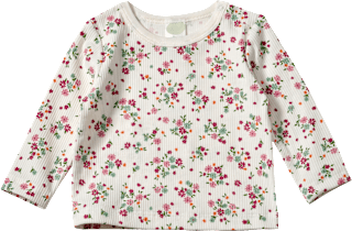 Langarmshirt mit Ripp-Struktur & Blumen-Muster, weiß, Gr. 110 ALANA