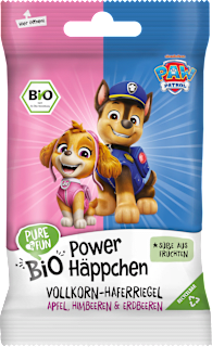Kindersnack Power Häppchen Vollkorn-Haferriegel Apfel, Himbeeren & Erdbeeren, ab 12 Monaten PURE & FUN
