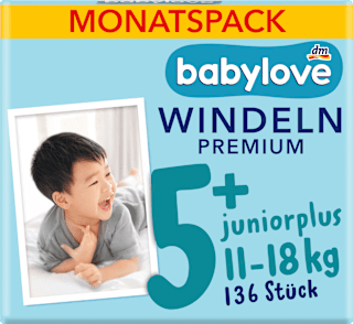 Plienky Premium - veľ. 5+ JuniorPlus (11-18 kg) Monats Pack babylove