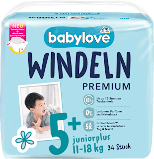 Pieluszki Premium, rozmiar 5+, juniorplus, 11-18 kg babylove