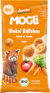 Kindersnack Dinkelbällchen Tomate und Karotte MOGLi