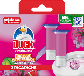 Gel za čišćenje i osvježavanje WC školjke Fresh Discs – Hibiscus Hyperspace, 2 x 36 ml DUCK