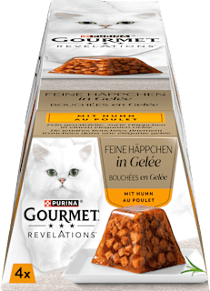 Nassfutter Katze Huhn in Gelée, Revelations feine Häppchen Multipack (4x57 g) Purina Gourmet