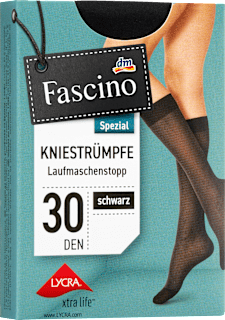 Kniestrümpfe Laufmaschenstopp schwarz 30 DEN, Gr. 39 - 42 (1 Paar) Fascino
