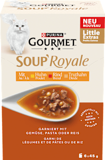 Nassfutter Katze mit Huhn, Rind & Truthahn, Soup Royale, Multipack (6x45 g) Purina Gourmet