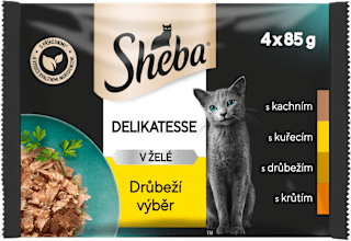 kapsičky pro kočky drůbeží výběr v želé Delikatesse 4x85g  Sheba