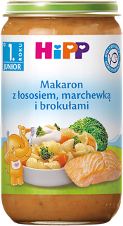 Makaron z łososiem, marchewką i brokułami, po 1. roku HiPP