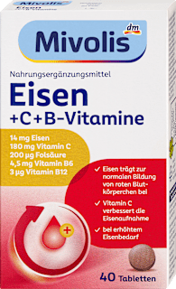 Vas tabletta + C + B vitaminnal, étrend kiegészítő Mivolis
