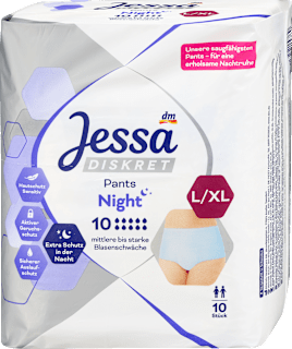 Éjszakai inkontinencia nadrágpelenka, L/XL méret, közepes, vagy súlyos hólyaggyengeség esetén Jessa DISKRET