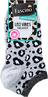 Sneakersocken mit Leo-Muster & Lurex-Bund grau Gr. 39-42 Fascino