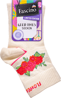 Socken mit kurzem Schaft & Blumen-Motiv weiß Gr. 39-42 Fascino