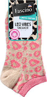 Sneakersocken mit Leo-Muster & Lurex-Bund beige & pink Gr. 35-38 Fascino