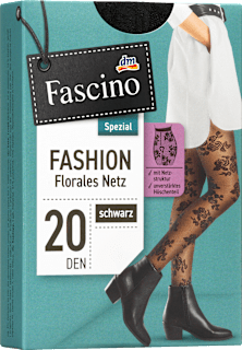 Štrample s cvjetnim uzorkom, 20 DEN, 42-44 - crne Fascino