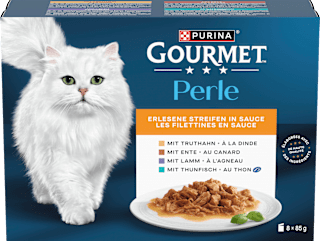 Nassfutter Katze, Truthahn, Ente, Lamm, Thunfisch, Perle - erlesene Streifen in Sauce, Multipack (8x85  g) Purina Gourmet