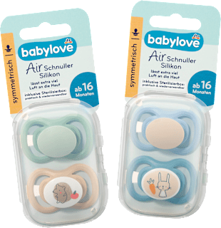 Schnuller Air Silikon symmetrisch, mint/beige & blau/petrol Gr. 3, ab 16 Monaten  babylove