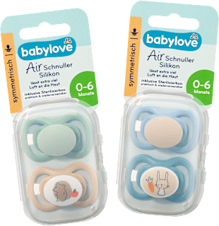 Schnuller Air Silikon symmetrisch, mint/beige & blau/petrol, Gr. 1, 0-6 Monate babylove