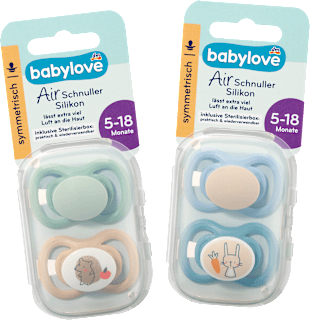Schnuller Air Silikon symmetrisch, mint/beige & blau/petrol, Gr. 2, 5-18 Monate  babylove