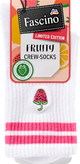 Crew Socken mit Himbeeren-Stickerei weiß Gr. 35-38 Fascino