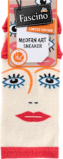 Sneakersocken mit Bio-Baumwolle & Gesicht-Motiv beige Gr. 39-42 Fascino