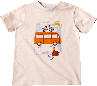 T-Shirt mit 3D-Camper-Print, beige, Gr. 134 ALANA