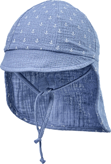 Schirmmütze mit Nackenschutz aus Musselin, blau, Gr. 48/49 ALANA
