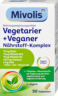 Prehransko dopolnilo z vitamini in minerali v obliki tablet Vegetarier + Veganer Mivolis