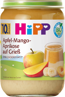 Frucht & Getreide Dessert Apfel-Mango-Aprikose auf Grieß ab dem 10. Monat HiPP