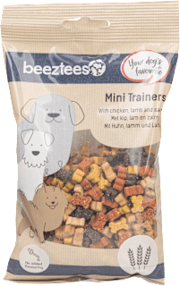 Dopolnilna hrana za pse - priboljški za trening psov s piščancem, vampi in lososom beeztees